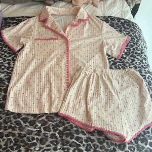 Amazon Cream and Pink Pajama Set Intimates & Sleepwear